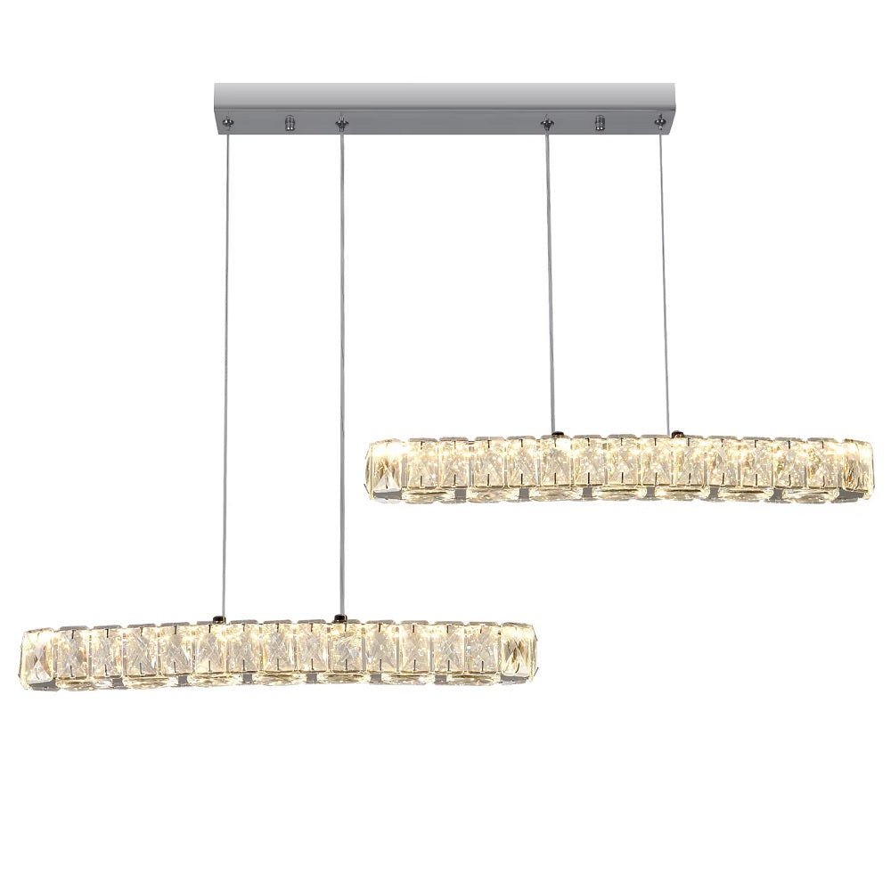 Kristallen 2 Lichtbalken Hanglamp - Chroom - SMD-LED Inbegrepen - 3 Schakelbare Witte Lichtkleuren - Moderne Kroonluchter Voor Woonkamer En Eetkamer