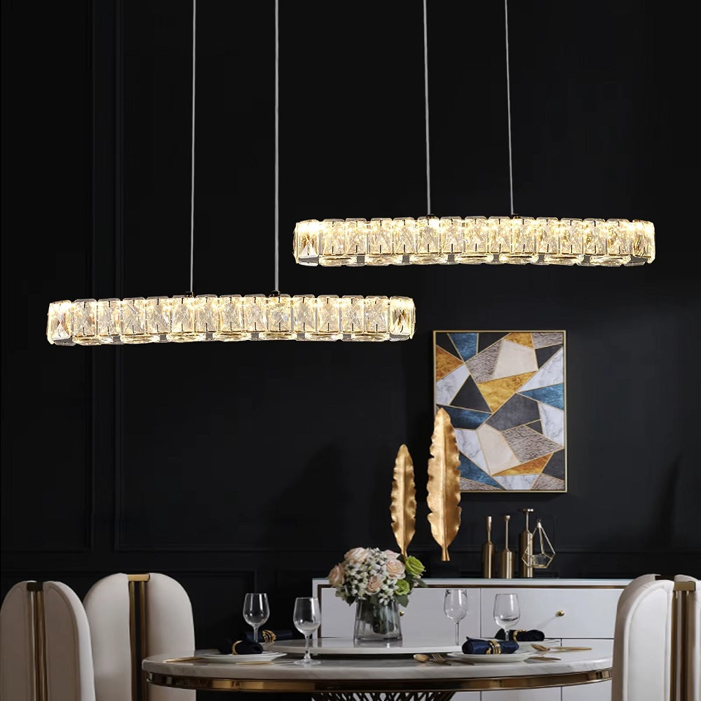 Kristallen 2 Lichtbalken Hanglamp - Chroom - SMD-LED Inbegrepen - 3 Schakelbare Witte Lichtkleuren - Moderne Kroonluchter Voor Woonkamer En Eetkamer