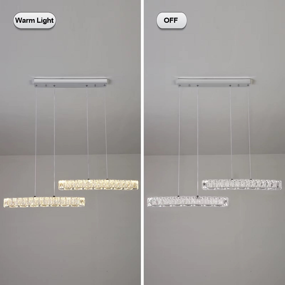 Kristallen 2 Lichtbalken Hanglamp - Chroom - SMD-LED Inbegrepen - 3 Schakelbare Witte Lichtkleuren - Moderne Kroonluchter Voor Woonkamer En Eetkamer