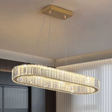 
Oval Crystal LED Pendant Light - Modern Chandelier - Gold - With Remote Control - For Living And Dining Rooms
