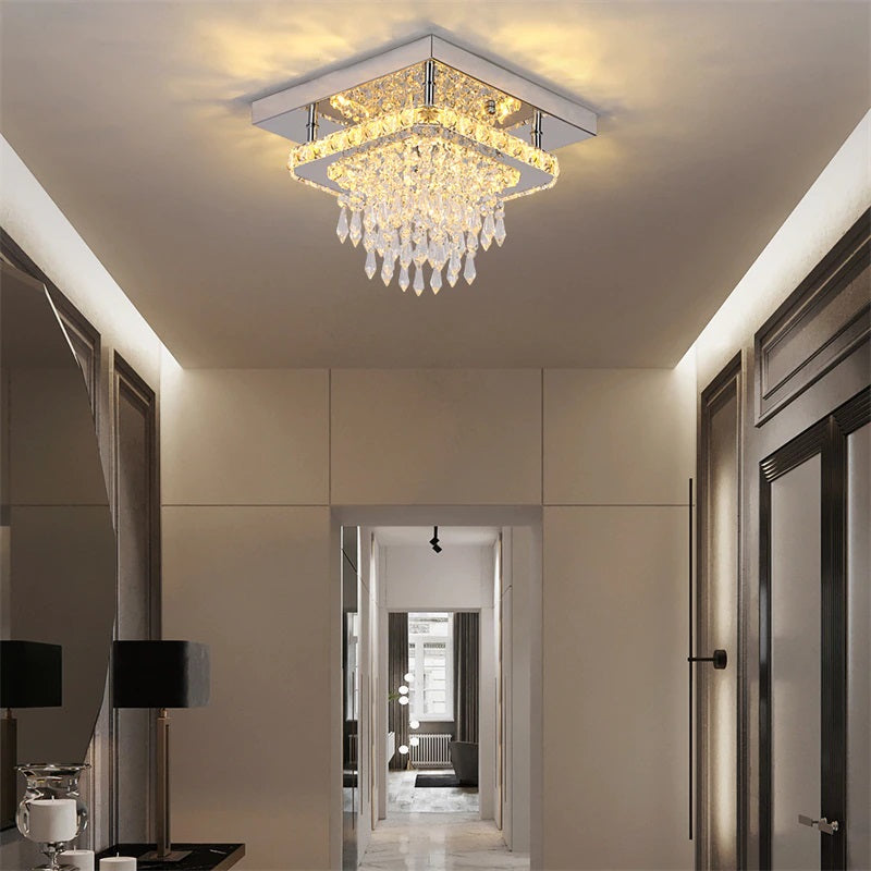 K9 Crystal LED Ceiling Light - Joined Fixture - Stainless Steel - Warm White - 24 W - Wall Switch