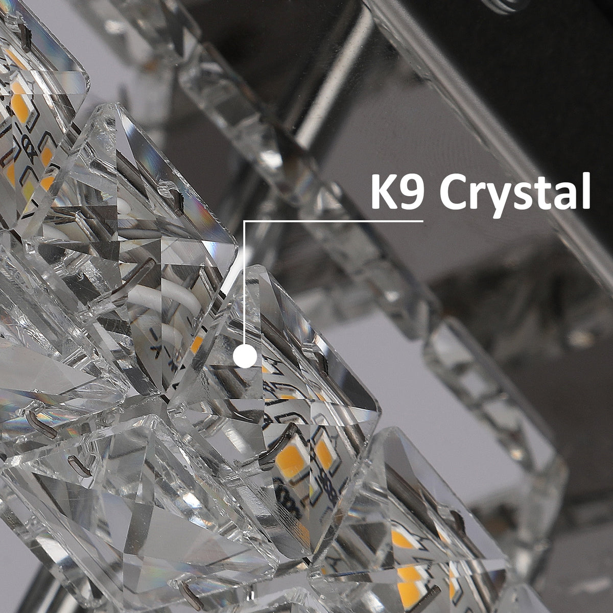 K9 Crystal LED Ceiling Light - Joined Fixture - Stainless Steel - Warm White - 24 W - Wall Switch