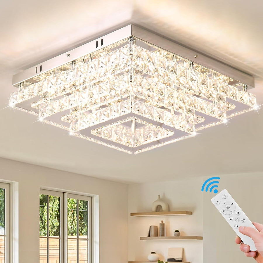 Crystal Chandelier - Crystal LED Ceiling Light - Living Room Lamp - 37 cm - With Remote Control - Modern Lamp - 3 Tiers