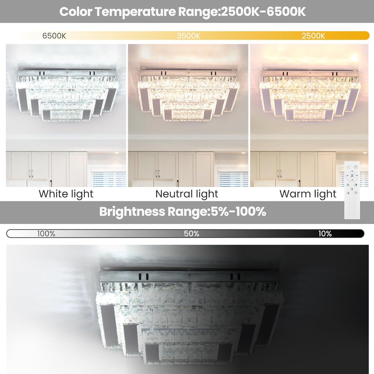 Crystal Chandelier - Crystal LED Ceiling Light - Living Room Lamp - 37 cm - With Remote Control - Modern Lamp - 3 Tiers
