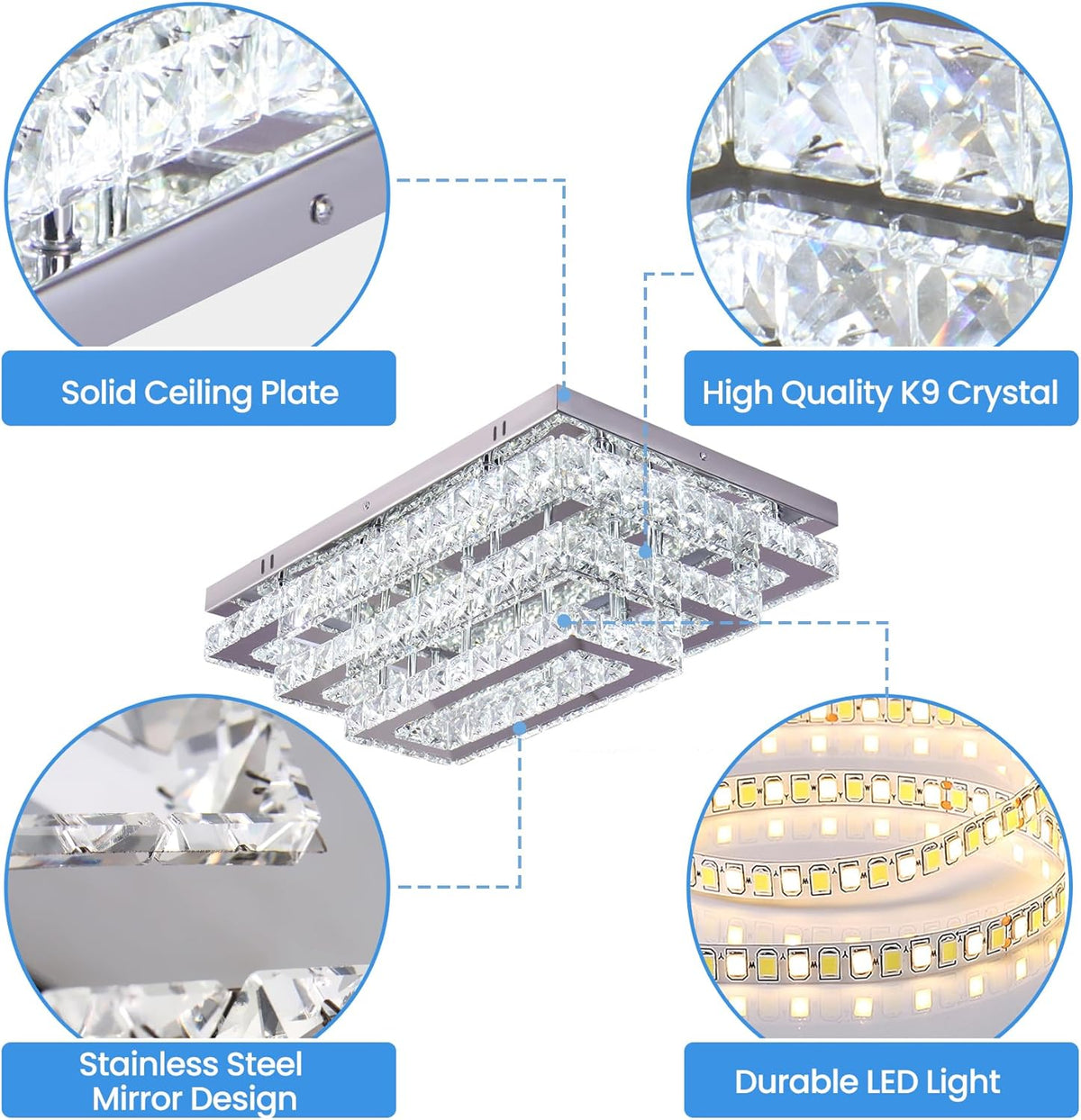 Crystal Chandelier - Crystal LED Ceiling Light - Living Room Lamp - 50 cm - With Remote Control - Modern Lamp - 3 Tiers