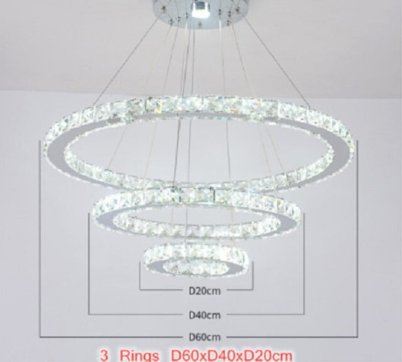 Kristallen 3 Ringen Hanglamp - Grootste Ring Ø 60 cm - Chroom - Dimbaar Met Afstandsbediening - Moderne Kroonluchter Voor De Woonkamer