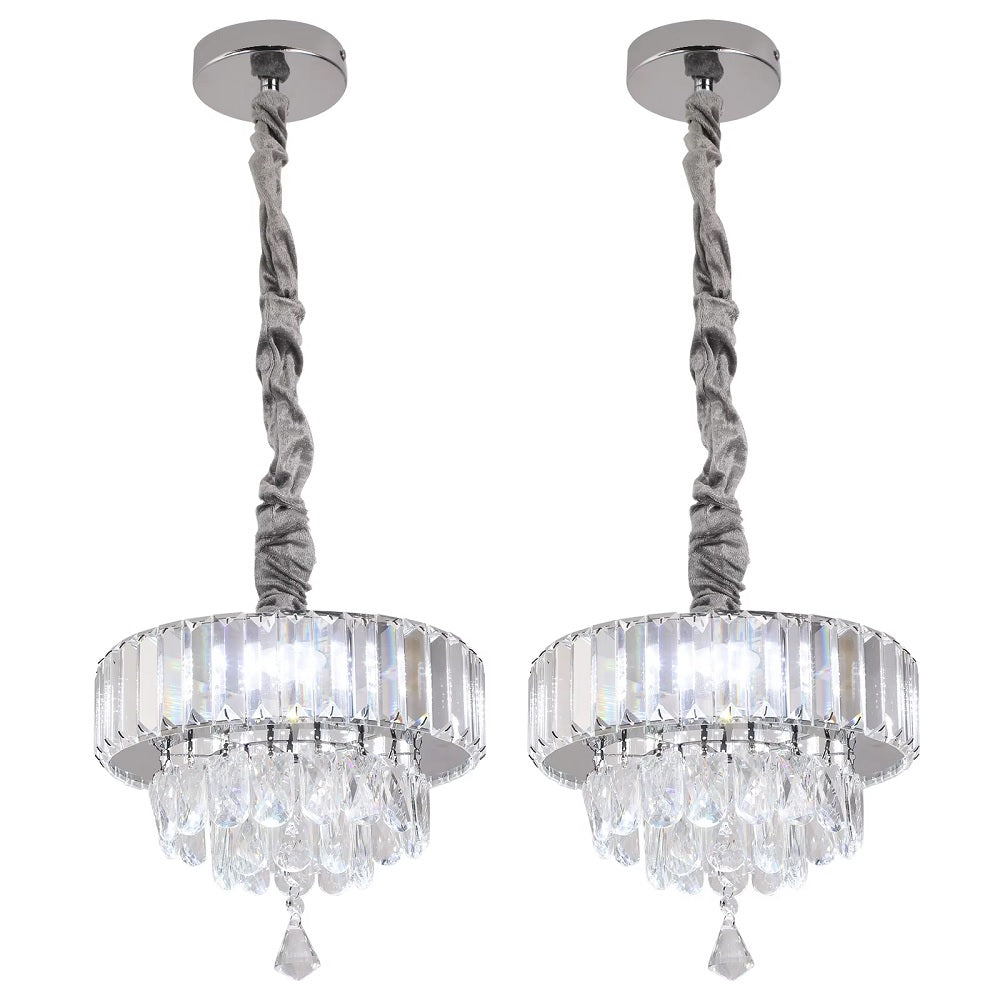 Crystal Pendant Light - Chrome - Modern Chandelier With Ornaments - Bulbs Included - Decoration For The Living Room