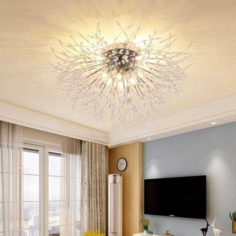 Crystal Ceiling Light | Chandelier | 8 Light Points | Silver | Crystal Ceiling Lamp | 55 cm | Modern lamp