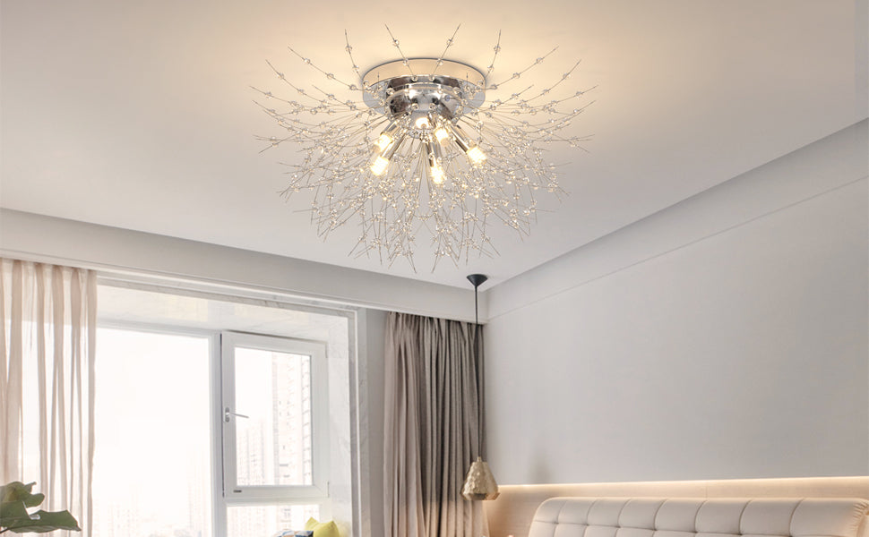 Crystal Ceiling Light | Chandelier | 8 Light Points | Silver | Crystal Ceiling Lamp | 55 cm | Modern lamp