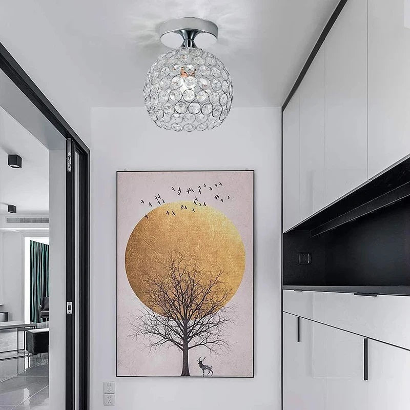 Crystal Ceiling Lamp - Round LED Crystal - Chandelier - Silver - Hallway or Entryway Lamp - Crystal LED Lamp - Flush Mount