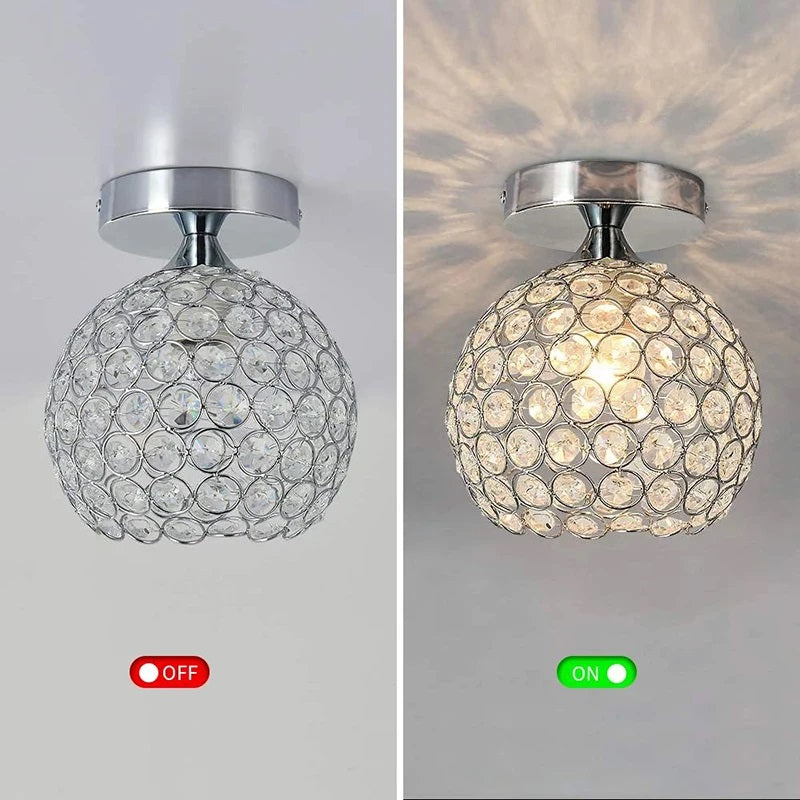 Crystal Ceiling Lamp - Round LED Crystal - Chandelier - Silver - Hallway or Entryway Lamp - Crystal LED Lamp - Flush Mount