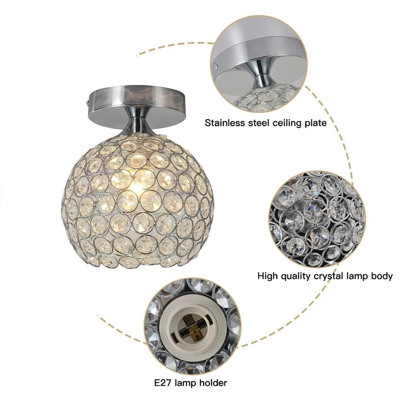 Crystal Ceiling Lamp - Round LED Crystal - Chandelier - Silver - Hallway or Entryway Lamp - Crystal LED Lamp - Flush Mount