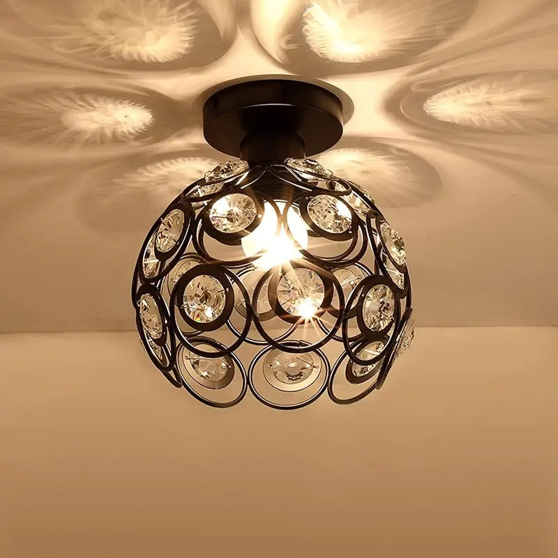 Crystal Ceiling Lamp - LED Round Crystal - Chandelier - Black - Aisle or Hall Lamp - Crystal Led Lamp - Ceiling Light