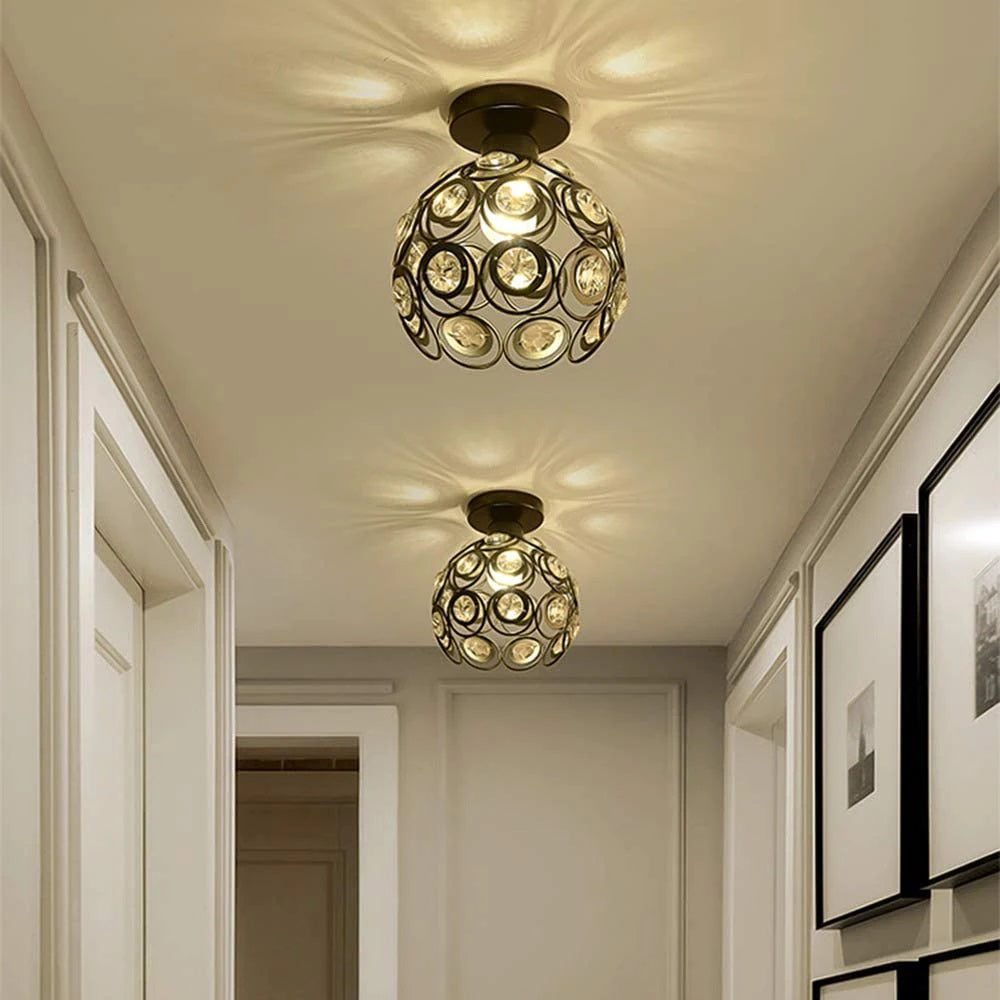 Crystal Ceiling Lamp - LED Round Crystal - Chandelier - Black - Aisle or Hall Lamp - Crystal Led Lamp - Ceiling Light