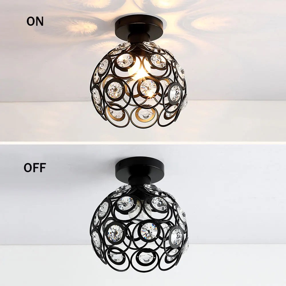 Crystal Ceiling Lamp - LED Round Crystal - Chandelier - Black - Aisle or Hall Lamp - Crystal Led Lamp - Ceiling Light