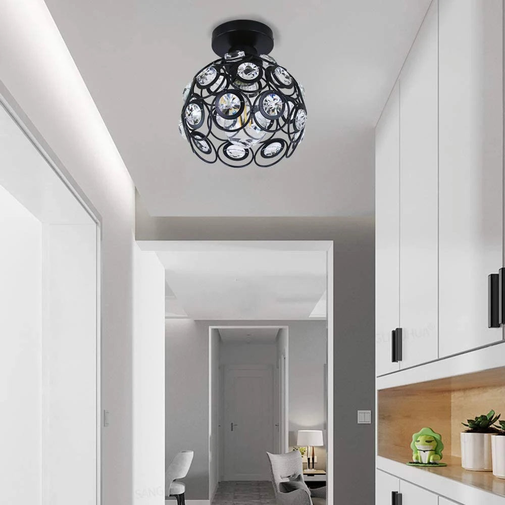 Crystal Ceiling Lamp - LED Round Crystal - Chandelier - Black - Aisle or Hall Lamp - Crystal Led Lamp - Ceiling Light