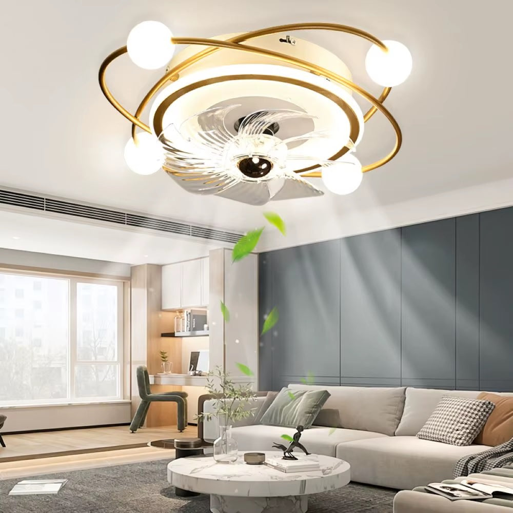 Krullen Ventilator Plafondlamp - Plafondventilator 50 cm - Goud - Smart Lamp - Met Dimmer - 6 Standen Ventilator - Keuken Lamp - Woonkamerlamp - Moderne Lamp - Slaapkamer Lamp Ventilator