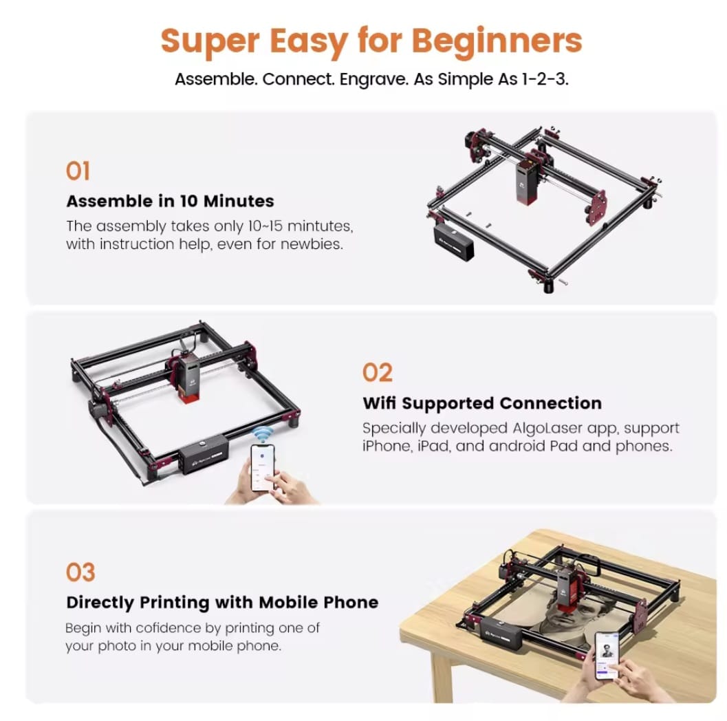 Laser Engraving Machine - Engraving Machine - Black - Engraver - 5W - With Rotary Roller - Laser Cutter - Wood Acrylic Laser Cutting Machine - Ultra-thin Laser