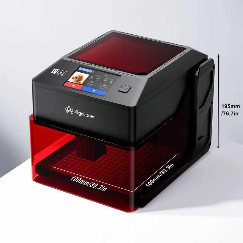 Laser Graveermachine Pixi 10W - 3.5 Inch Touchscreen - Laser Cutter - Laserprinter All In One - Graveren - Display - Zwart/Rood - Laser Snijmachine - Bedienbaar Met APP