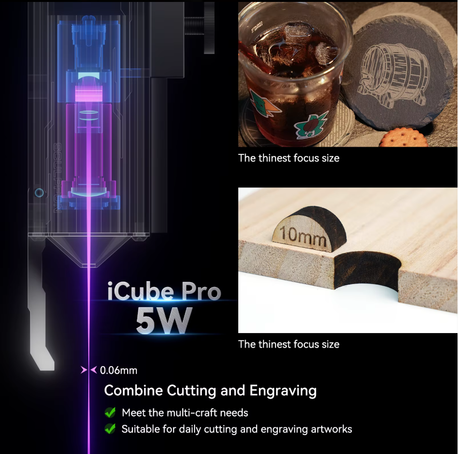 Laser Graveermachine - Sculpfun iCube Pro - Laser Cutter - Bluetooth - Graveer Machine - Met Rookfilter - 5W Vermogen - 10000 mm/min Hoge Snelheid - App Bediening - 130x130mm Graveeroppervlakte