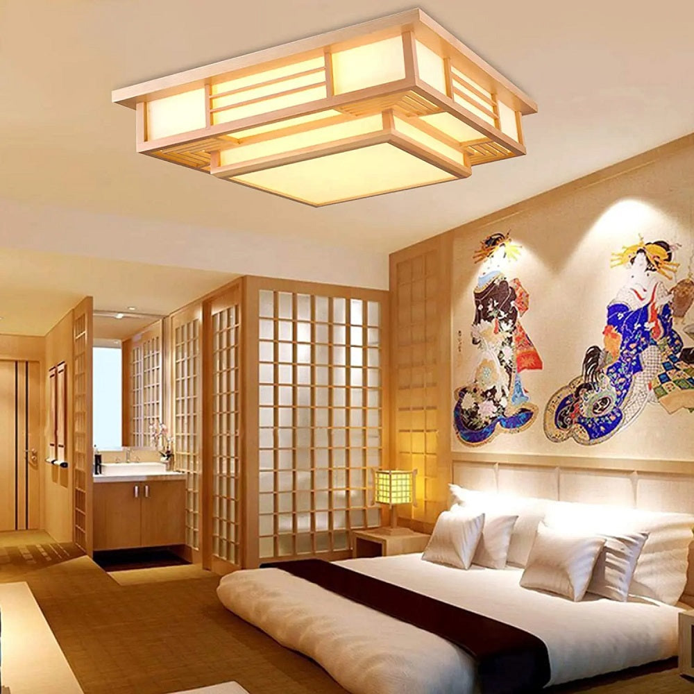 LED Ceiling Light Wood - Dimmable With Remote Control - Modern Wooden Lamp - 45 cm - Ceiling Light