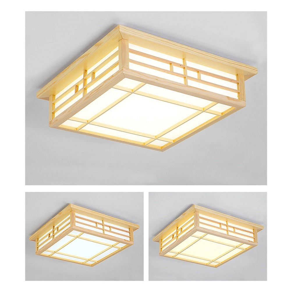 LED Plafondlamp Hout - Dimbaar Met Afstandsbediening - Moderne Houten Lamp - 45 cm - Plafonniere