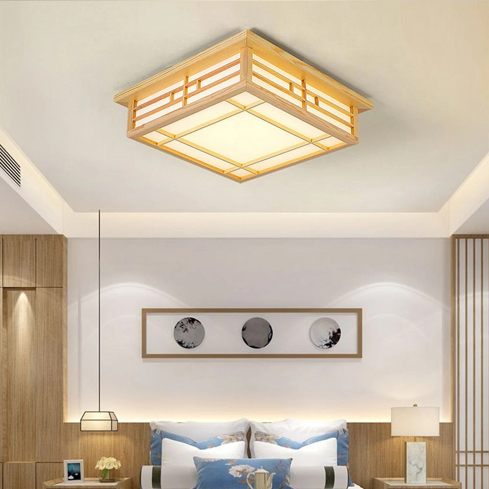 LED Plafondlamp Hout - Dimbaar Met Afstandsbediening - Moderne Houten Lamp - 45 cm - Plafonniere