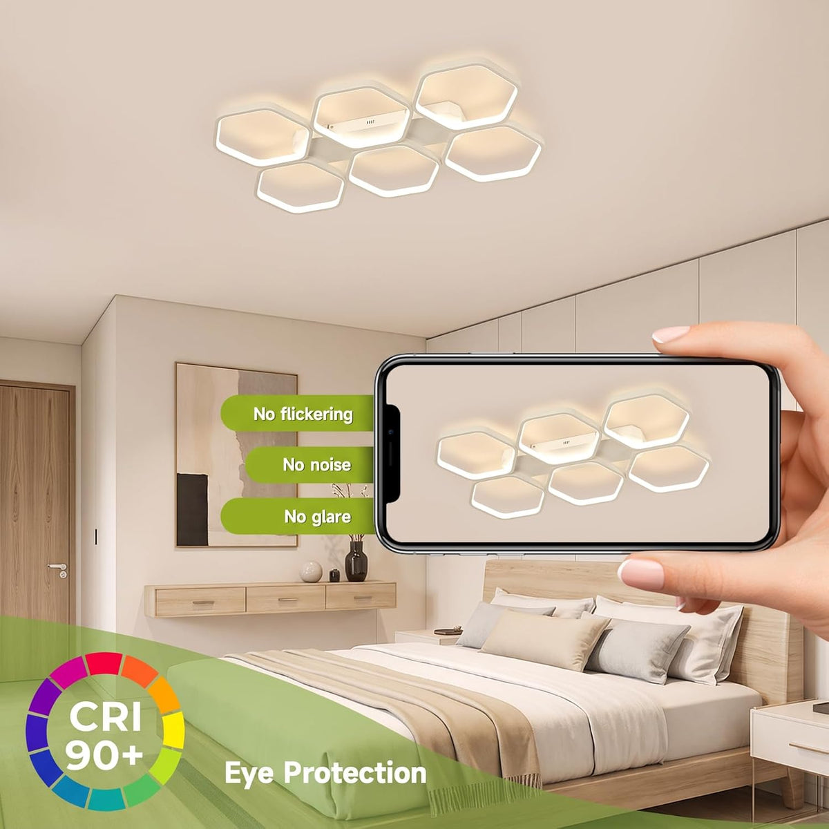 LED Ceiling Light - White - Length 76 cm - Dimmable - 3 Light Colours - With Remote Control - 60 W - Memory Function - Night Light And Timer