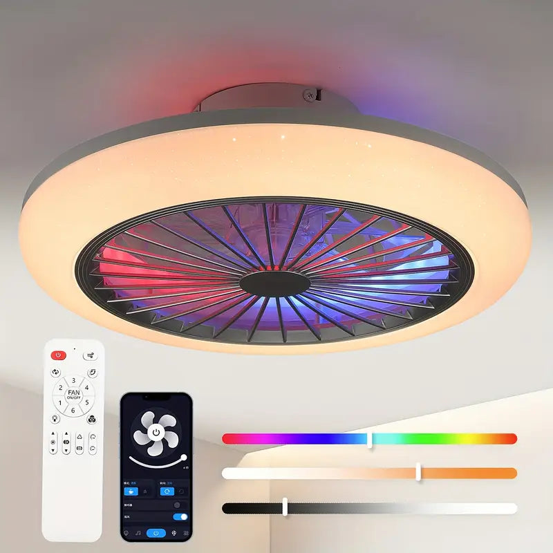 LED RGB Fan Light - Smart Lamp - Ceiling Fan - RGB - 12 Colors - Dimmable - 45 cm - 6 Settings - Ceiling Fan - Living Room Lamp - Modern Lamp