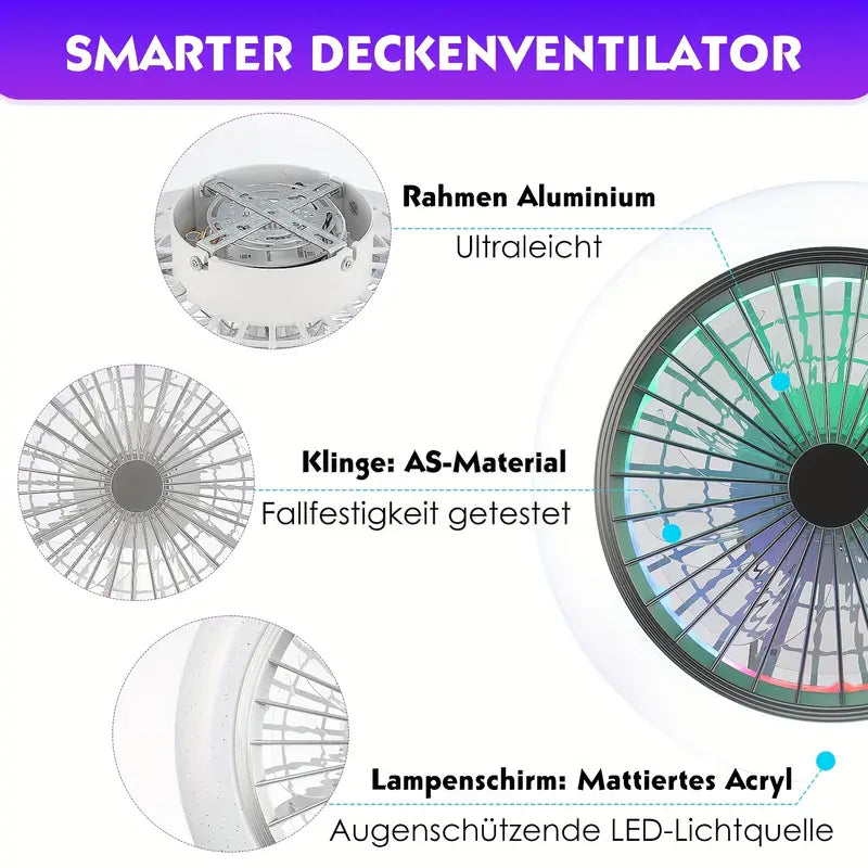 LED RGB Ventilator Lamp - Smart Lamp - Plafondventilator - RGB - 12 Kleuren - Dimbaar - 45 cm - 6 Standen - Plafondventilator - Woonkamerlamp - Moderne Lamp