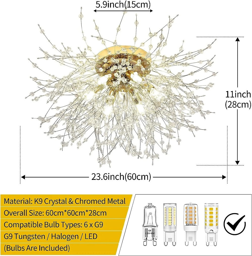 Luxury Crystal Ceiling Lamp - Dandelion Chandelier - Crystal LED Lamp - Gold - 60 cm - Modern Lamp - Ceiling Lamp - Ceiling Light
