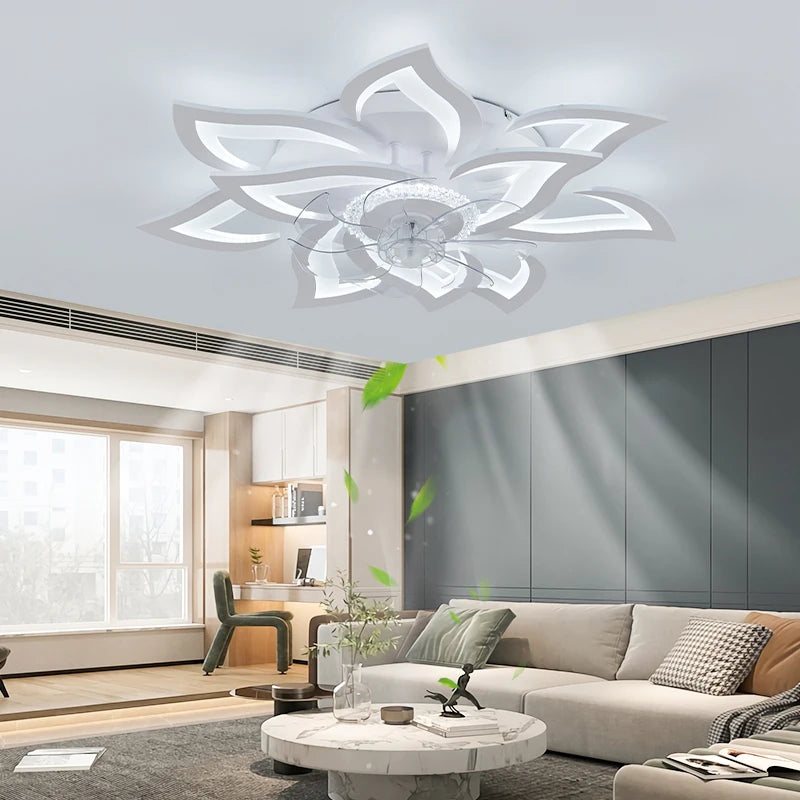 LuxiLamps - 10 Lotus Ventilator Lamp - Plafondventilator - Smart Lamp - Met Dimmer - 6 Standen Ventilator - Keuken Lamp - Woonkamerlamp - Moderne lamp