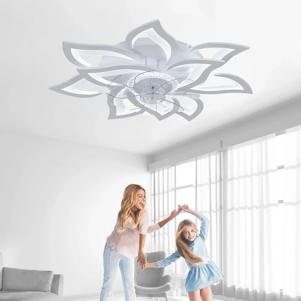 LuxiLamps - 10 Lotus Ventilator Lamp - Plafondventilator - Smart Lamp - Met Dimmer - 6 Standen Ventilator - Keuken Lamp - Woonkamerlamp - Moderne lamp