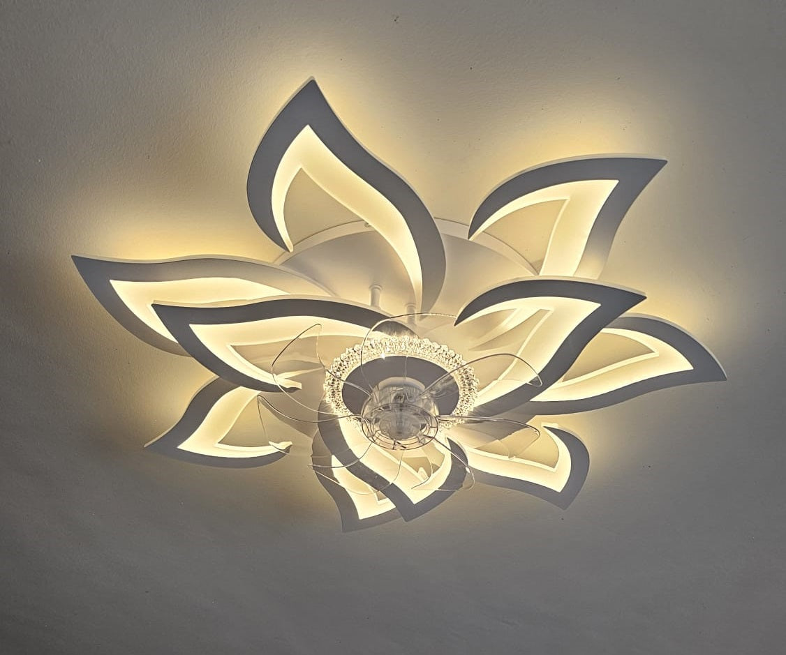 LuxiLamps - 10 Lotus Ventilator Lamp - Plafondventilator - Smart Lamp - Met Dimmer - 6 Standen Ventilator - Keuken Lamp - Woonkamerlamp - Moderne lamp