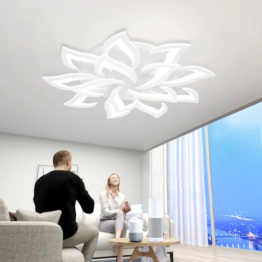 LuxiLamps - 14 Star Ceiling Lamp - White - With Remote Control - Smart Lamp - Dimmable With App - Living Room Lamp - Modern Lamp - Ceiling Lamp