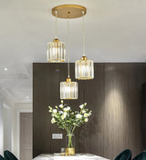 
LuxiLamps - 3 Round Crystal Pendant Lights - Gold Chandelier - E27 - For Kitchen Or Dining Room - Modern Pendant Light