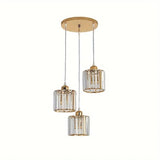 
LuxiLamps - 3 Round Crystal Pendant Lights - Gold Chandelier - E27 - For Kitchen Or Dining Room - Modern Pendant Light