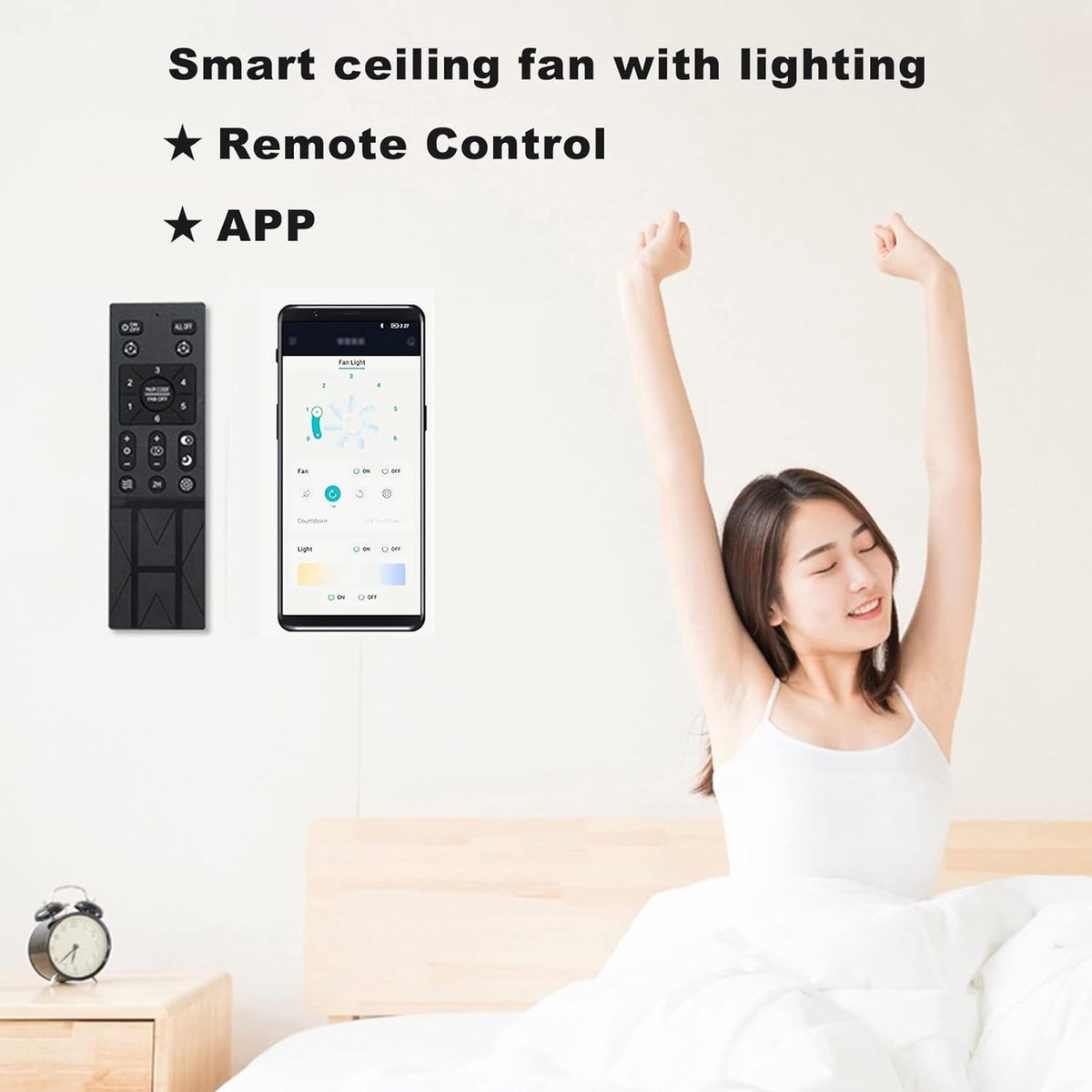 LuxiLamps - 4-Ring LED Ceiling Fan - Black - 6 Speeds - Smart Lamp - Dimmable with Remote Control & APP - Modern Circular Fan Light - Chandelier Fan
