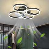
LuxiLamps - 4-Ring Fan - Black - 60 cm - Smart Lamp - Chandelier - Dimmable with Remote Control - 64W