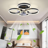 
LuxiLamps - 4-Ring Fan - Black - 60 cm - Smart Lamp - Chandelier - Dimmable with Remote Control - 64W