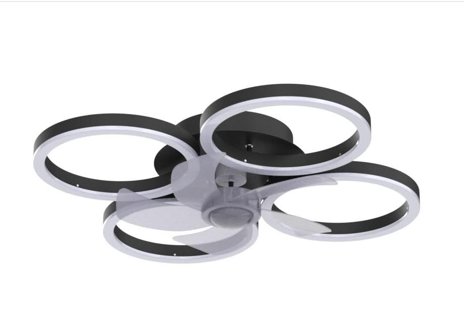 LuxiLamps - 4-Ring Fan - Black - 60 cm - Smart Lamp - Chandelier - Dimmable with Remote Control - 64W