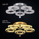 
LuxiLamps - 5 Heads Ceiling Light - Dimmable With APP & Remote Control - Modern 5 Rings Chrome Chandelier - Lighting - LED Crystal Ceiling Lamp - 50W