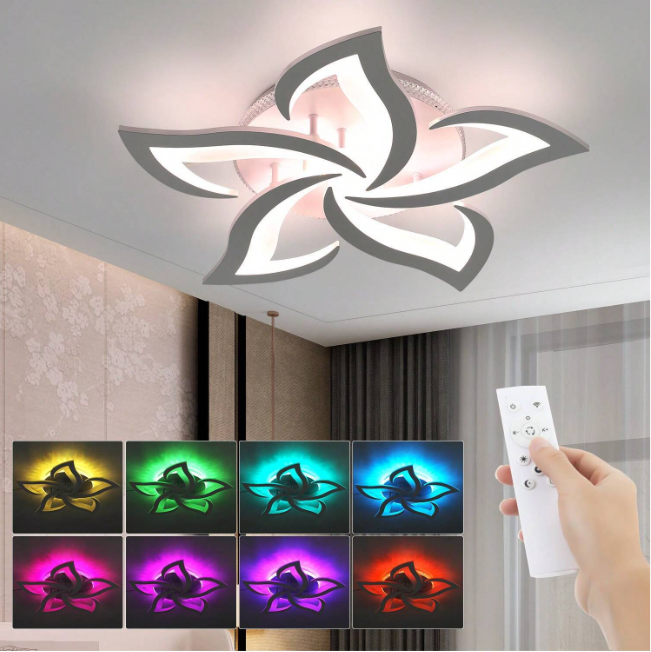 LuxiLamps - 5 Sterren RGB - Plafondlamp - Wit - Afstandsbediening - Smart lamp - Dimbaar Met App - Woonkamerlamp - Moderne lamp - Plafoniere