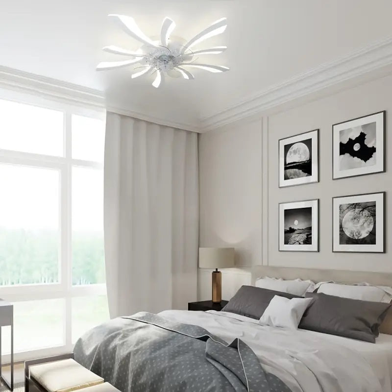 LuxiLamps - 5 Vleugel Ventilator Lamp - Dimbaar Met Afstandsbediening - Wit - Plafondventilator Met LED - Woonkamerlamp - Moderne lamp - Plafonniere
