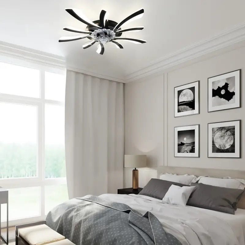 LuxiLamps - 5 Wing Fan Lamp - Dimmable With Remote Control - Black - Ceiling Fan With LED - Living Room Lamp - Modern Lamp - Ceiling Lamp