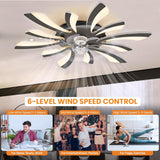 
LuxiLamps - 5 Wing Fan Lamp - Dimmable With Remote Control - Black - Ceiling Fan With LED - Living Room Lamp - Modern Lamp - Ceiling Lamp