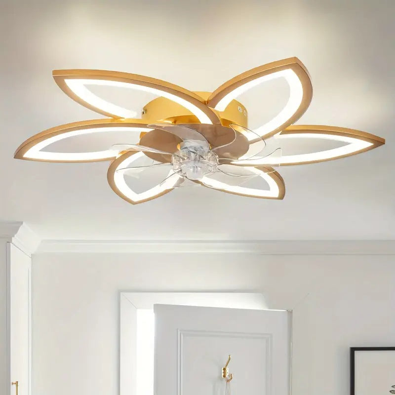 LuxiLamps - 6 Sterren Plafondlamp Met Ventilator - Goud - Met Afstandsbediening - Smart lamp - Dimbaar Met App - 6 Standen Ventilator - Woonkamerlamp - Moderne lamp - Plafoniere