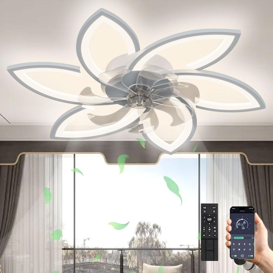 LuxiLamps - 6 Sterren Plafondlamp Met Ventilator - Wit - Met Afstandsbediening - Smart lamp - Dimbaar Met App - 6 Standen Ventilator - Woonkamerlamp - Moderne lamp - Plafoniere