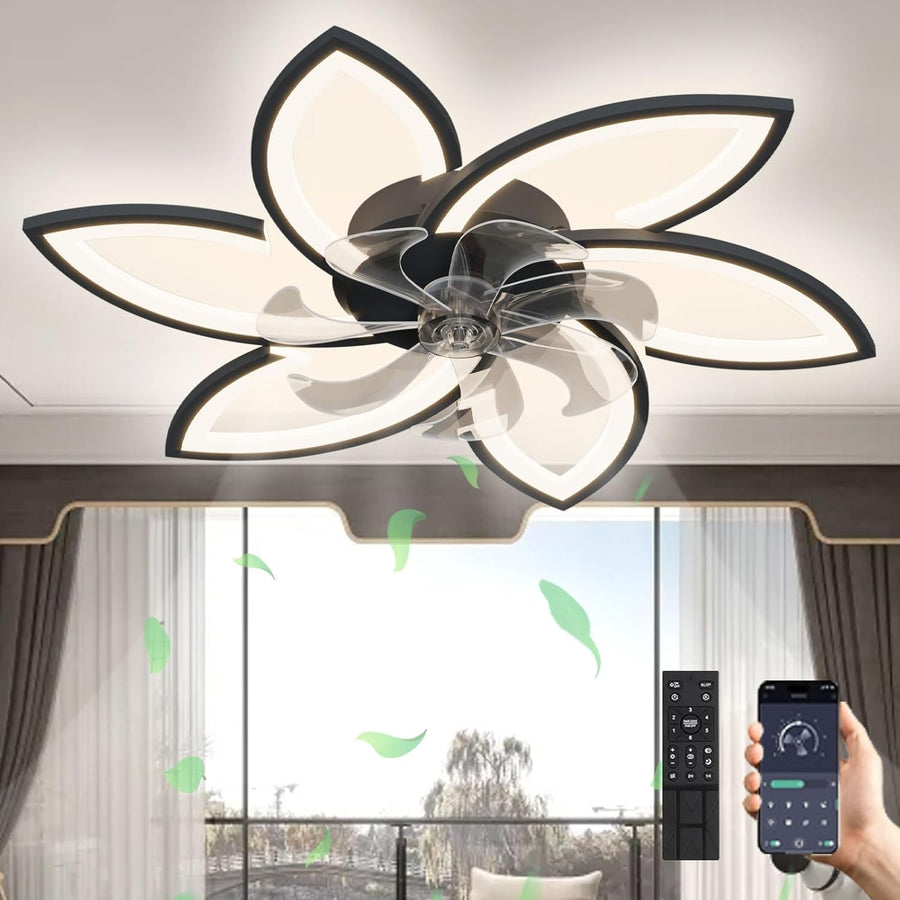LuxiLamps - 6 Sterren Plafondlamp Met Ventilator - Zwart - Met Afstandsbediening - Smart lamp - Dimbaar Met App - 6 Standen Ventilator - Woonkamerlamp - Moderne lamp - Plafoniere