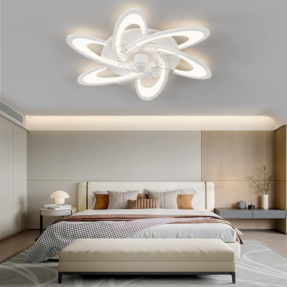 LuxiLamps - 6 Vleugel Plafondventilator - Smart Lamp - Dimbaar - Wit - 6 Standen - Woonkamerlamp Ventilator - Chandelier Fan - Ventilator Lampen - 67 cm